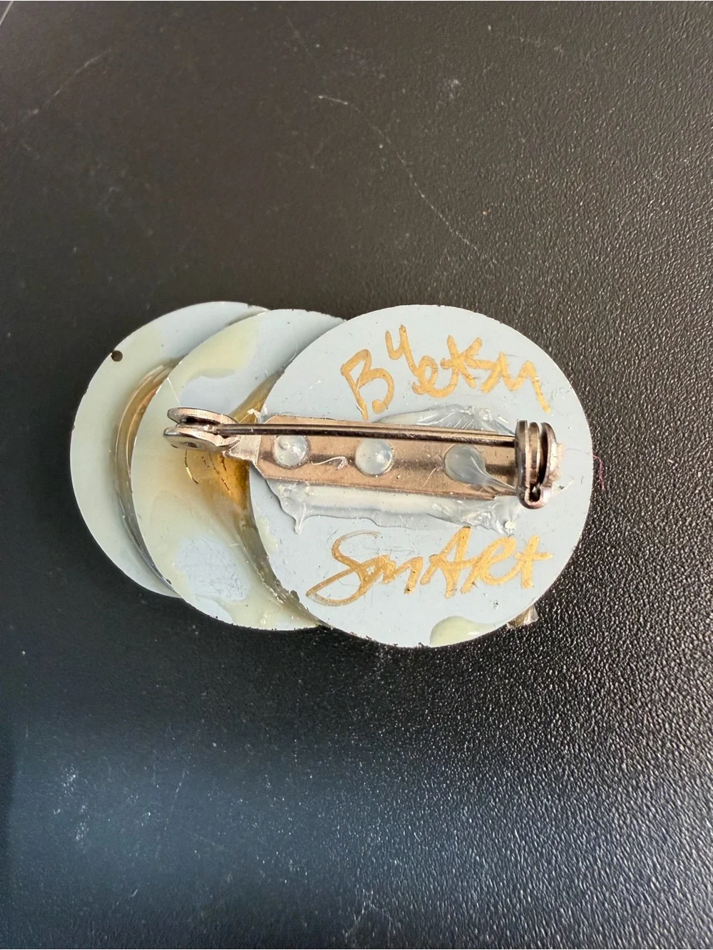 Artisan Signed By Betsy SmArt Brooch Vintage Modernist Studio Art Glass Pin